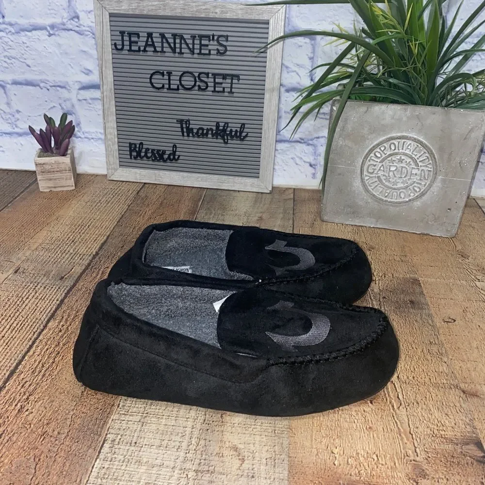 True Religion Men's Black & Gray Logo Slippers House Shoes Size Small 7-8